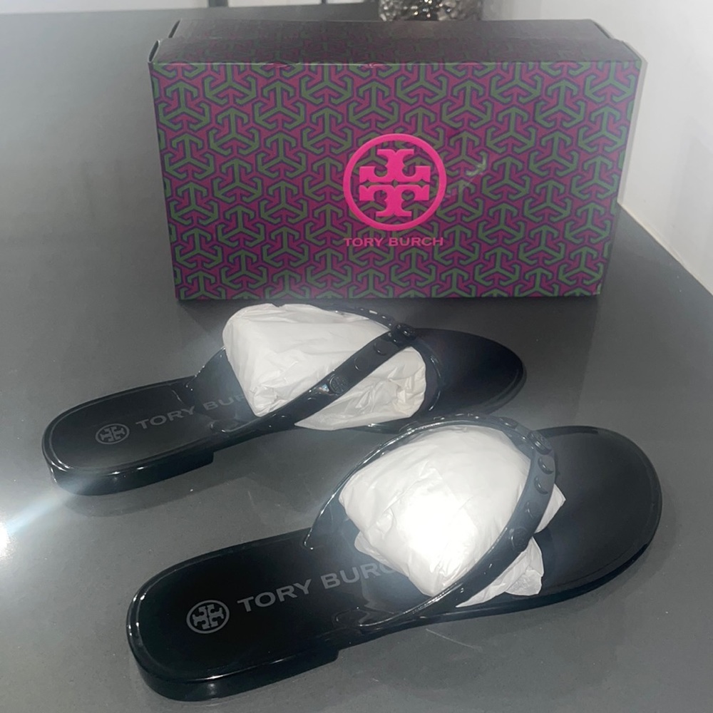 BNIB Tory Burch Studded Jelly Black Sz 7